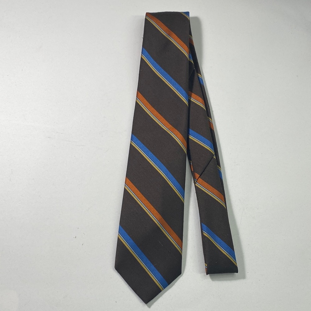 Elegant Striped Tie in Black, Blue, and Orange